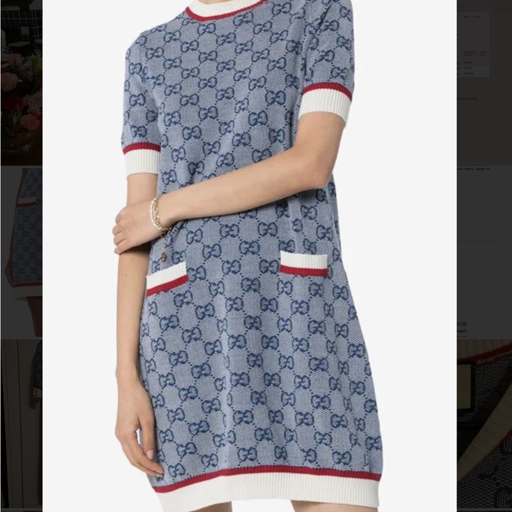 Gucci GG logo jacquard shift sweater dress size M.